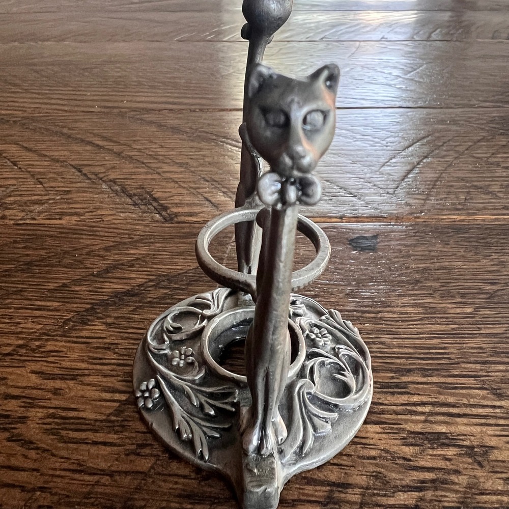 Vintage Hamilton Cast Goods Pewter Metal Long Neck Cat Taper Candle Holder - Picture 3 of 8
